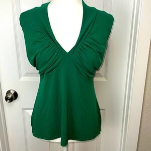 AB Studio Green Short Sleeve Babydoll Y2K Plunge Neck Business Casual Blouse